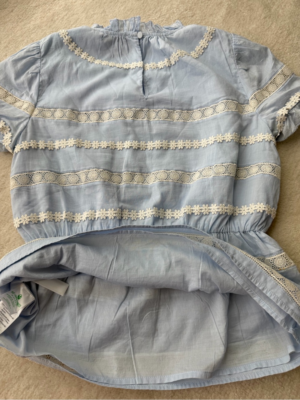 J. Crew Light Blue Lace Trim Ruffle Neck Peplum Top - Picture 5 of 6
